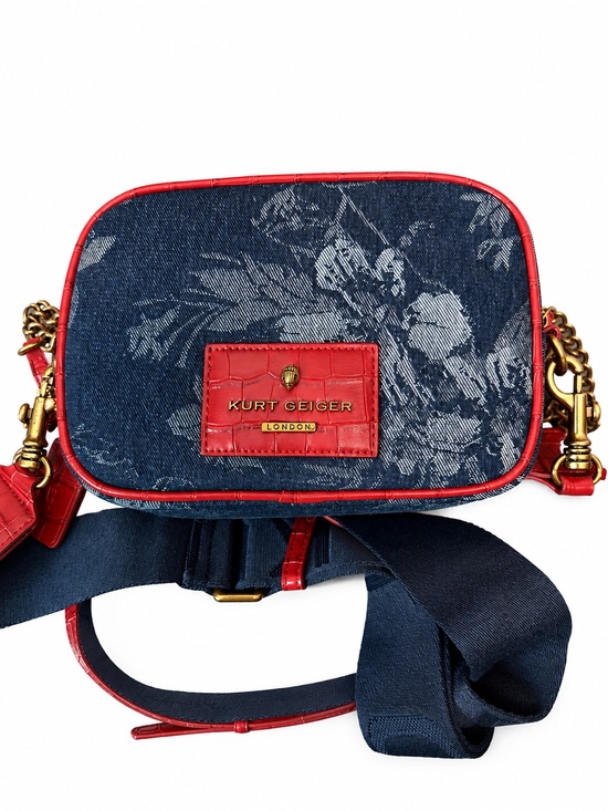 Kurt Geiger Handbags - Kurt Geiger Navy Denim Floral Crossbody with Red Croc Trim
